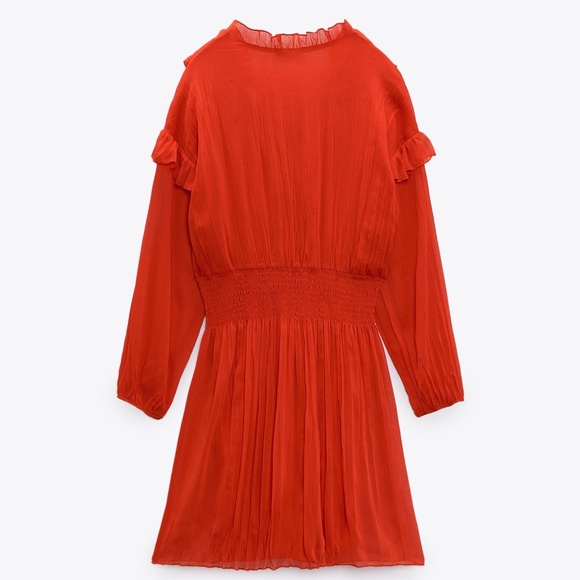 Mini Chiffon Ruffle Lace Up Dress Red - Picture 6 of 11